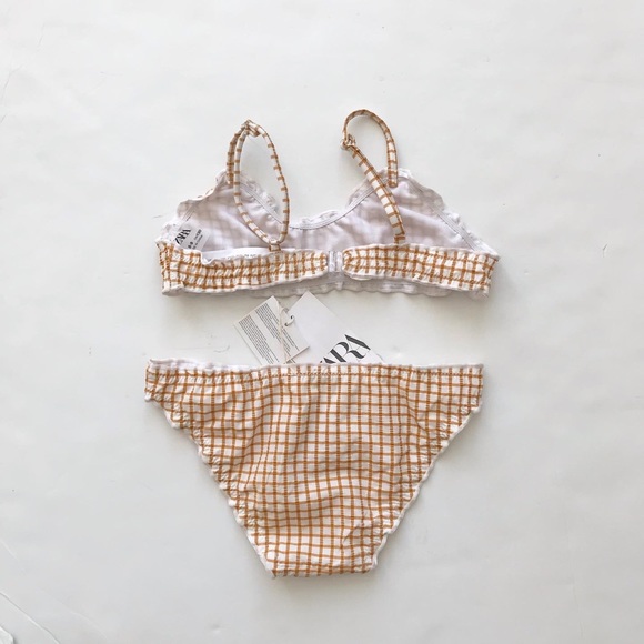 Zara NWT mustard grid plaid 2 pc bikini 8-9Y - Picture 5 of 6